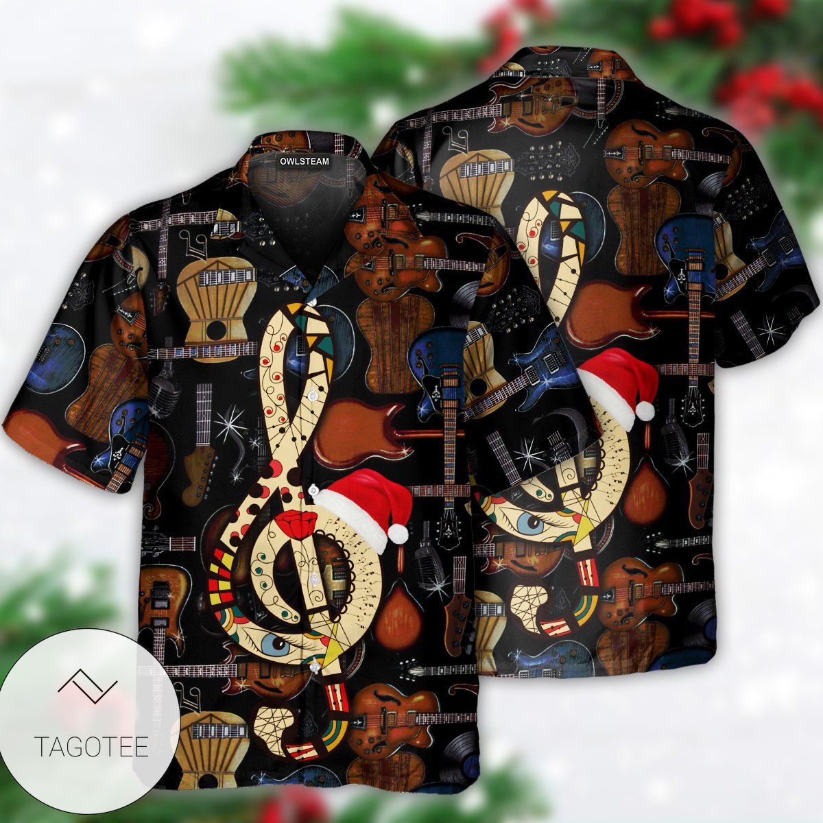 Guitar Happiness Merry Christmas Hawaiian Shirt- Tagotee Guitar Happiness Merry Christmas Hawaiian Shirt- Tagotee