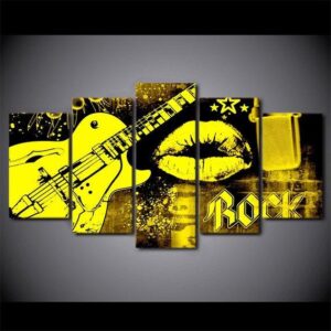 Guitar Music Kiss Rock Music Lovers - Music 5 Panel Canvas Art Wall Decor