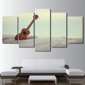 Guitar Vintage Beach - Music 5 Panel Canvas Art Wall Decor