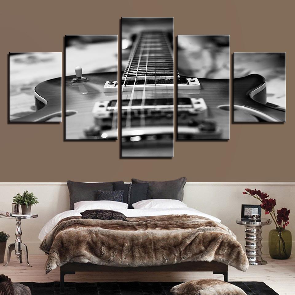 Guitar Vintage Black White - Music 5 Panel Canvas Art Wall Decor Guitar Vintage Black White - Music 5 Panel Canvas Art Wall Decor