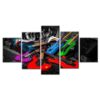 Guitars Red Violet Green Blue - Music 5 Panel Canvas Art Wall Decor