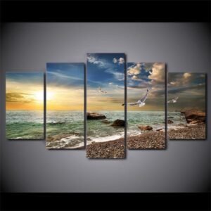 Gulf Beach And Surf At Sunset - Ocean 5 Panel Canvas Art Wall Decor