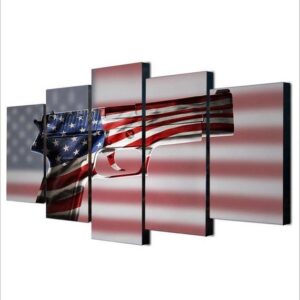 Gun American Flag 2Nd Amendment - Army 5 Panel Canvas Art Wall Decor