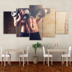 Gym Girl Fitness Dumbbells - Sport 5 Panel Canvas Art Wall Decor