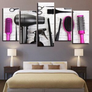 Hairdressing Tools Barbershop - Beauty Salon 5 Panel Canvas Art Wall Decor