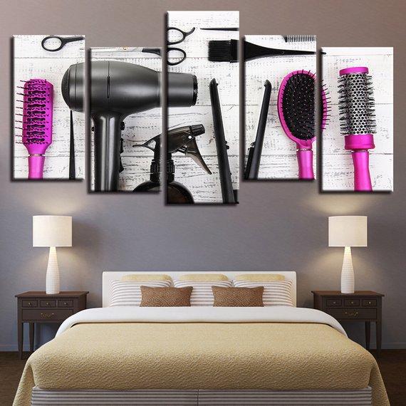 Hairdressing Tools Barbershop - Beauty Salon 5 Panel Canvas Art Wall Decor Hairdressing Tools Barbershop - Beauty Salon 5 Panel Canvas Art Wall Decor