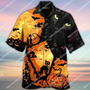 Halloween Black Cat All Over Print Hawaiian Shirt