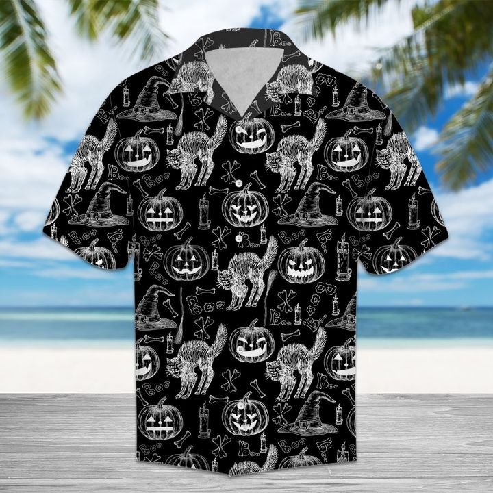 Halloween Black Cat Hawaiian Shirt Summer Button Up Halloween Black Cat Hawaiian Shirt Summer Button Up