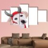 Halloween Labrador Puppy Dog In Devil Costume - Animal 5 Panel Canvas Art Wall Decor