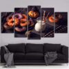Halloween Pumpkin Donuts Milk Food - Kitchen 5 Panel Canvas Art Wall Decor