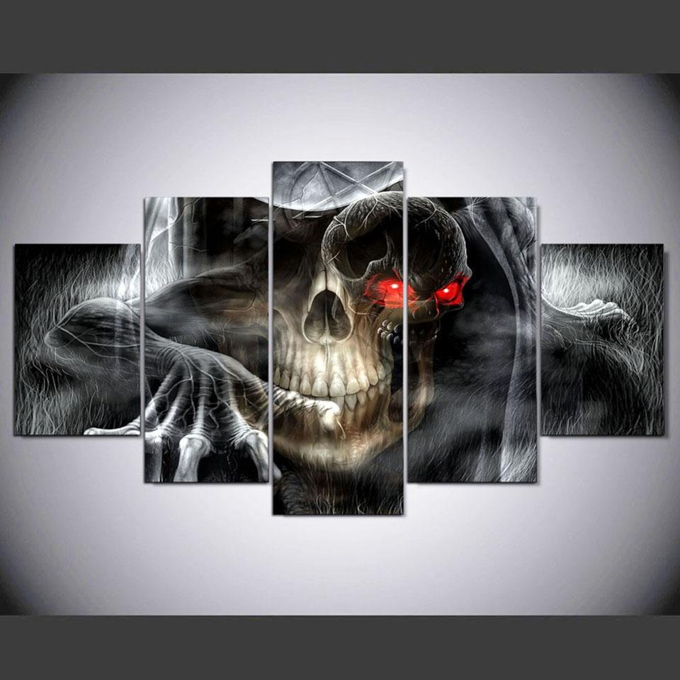 Hallween Horror Cool Skull - Anime 5 Panel Canvas Art Wall Decor Hallween Horror Cool Skull - Anime 5 Panel Canvas Art Wall Decor