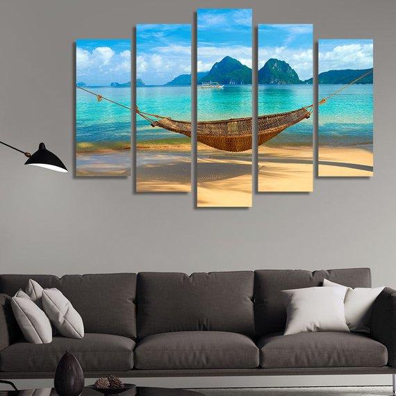 Hammock At The Beach Marimegmeg Bacuit Archipelago Islands El Nido - Space 5 Panel Canvas Art Wall Decor Hammock At The Beach Marimegmeg Bacuit Archipelago Islands El Nido - Space 5 Panel Canvas Art Wall Decor