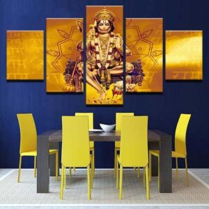 Hanuman Gold - Religion 5 Panel Canvas Art Wall Decor