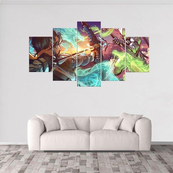 Hanzo Vs Genji Overwatch 2 - Gaming 5 Panel Canvas Art Wall Decor Hanzo Vs Genji Overwatch 2 - Gaming 5 Panel Canvas Art Wall Decor