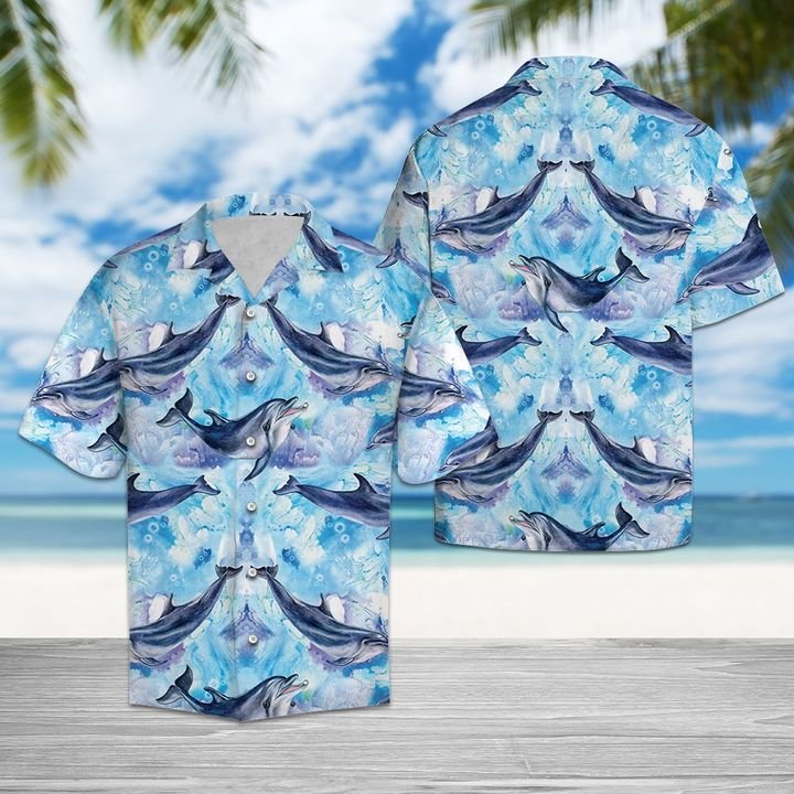 Happy Dolphin Hawaiian Shirt Summer Button Up Happy Dolphin Hawaiian Shirt Summer Button Up