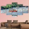 Happy Family Rafting In River - Sport 5 Panel Canvas Art Wall Decor