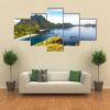 Happy Hikers Standing On Cliff Mountain - Nature 5 Panel Canvas Art Wall Decor
