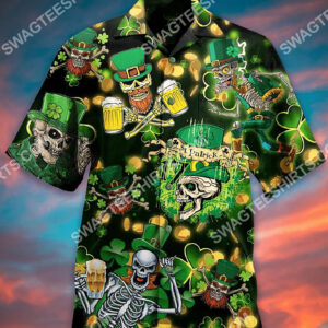 Happy Saint Patrick’S Day Skull All Over Printing Hawaiian Shirt