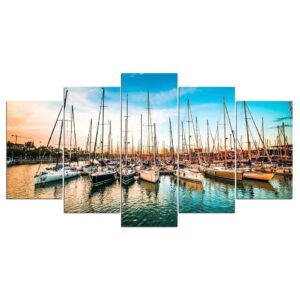Harbor Boat - Space 5 Panel Canvas Art Wall Decor