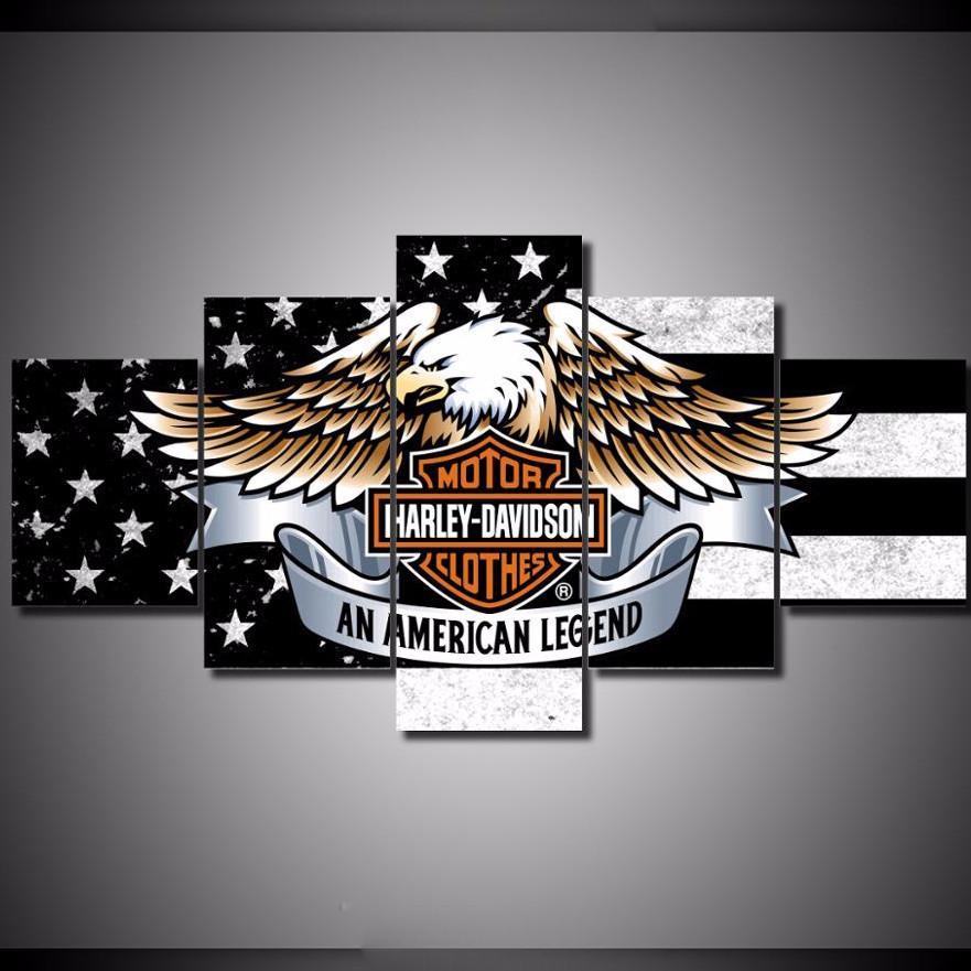 Harley Davidson American Eagle Flag Car & Motor - 5 Panel Canvas Art Wall Decor Harley Davidson American Eagle Flag Car & Motor - 5 Panel Canvas Art Wall Decor