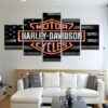 Harley Davidson American Flag Usa - Sport 5 Panel Canvas Art Wall Decor