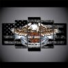 Harley-Davidson Eagle Black And White Car & Motor - 5 Panel Canvas Art Wall Decor