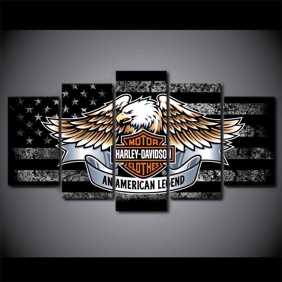 Harley-Davidson Eagle Black And White Car & Motor - 5 Panel Canvas Art Wall Decor Harley-Davidson Eagle Black And White Car & Motor - 5 Panel Canvas Art Wall Decor