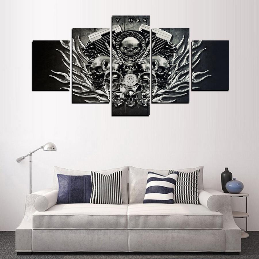 Harley Davidson Motorcycle Skulls Engine - Automative 5 Panel Canvas Art Wall Decor Harley Davidson Motorcycle Skulls Engine - Automative 5 Panel Canvas Art Wall Decor