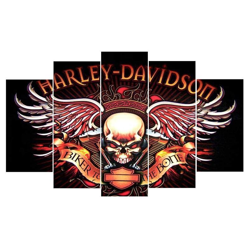 Harley Davidson Skull Car & Motor - 5 Panel Canvas Art Wall Decor Harley Davidson Skull Car & Motor - 5 Panel Canvas Art Wall Decor