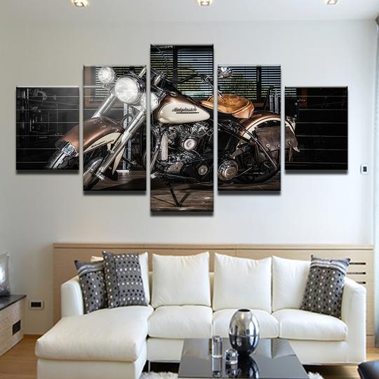 Harley Davidson Vintage Motorcycle - Automative 5 Panel Canvas Art Wall Decor Harley Davidson Vintage Motorcycle - Automative 5 Panel Canvas Art Wall Decor
