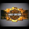 Harley Motorcycle Bar And Shield Flames Fire - Automotive 5 Panel Canvas Art Wall Decor