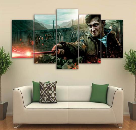 Harry Potter Battle Of Hogwarts - Movie 5 Panel Canvas Art Wall Decor Harry Potter Battle Of Hogwarts - Movie 5 Panel Canvas Art Wall Decor