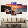 Hawaiian Sunset - Nature 5 Panel Canvas Art Wall Decor