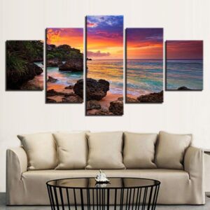 Hawaiian Sunset - Nature 5 Panel Canvas Art Wall Decor