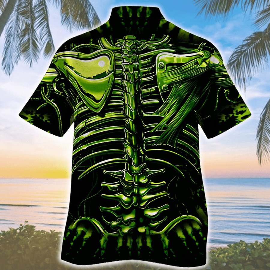 Hazardous Green Skull All Over Print Hawaiian Shirt Hazardous Green Skull All Over Print Hawaiian Shirt