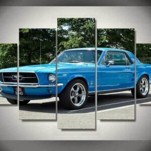 Hd Printed 1965 1966 Ford Mustang Blue - Automative 5 Panel Canvas Art Wall Decor