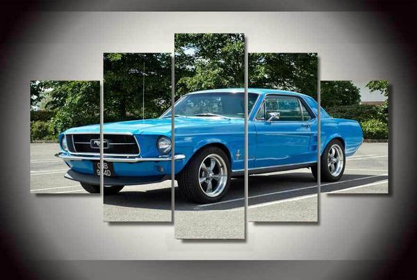Hd Printed 1965 1966 Ford Mustang Blue - Automative 5 Panel Canvas Art Wall Decor Hd Printed 1965 1966 Ford Mustang Blue - Automative 5 Panel Canvas Art Wall Decor
