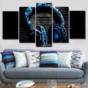 Headphones Headphones - Music 5 Panel Canvas Art Wall Decor