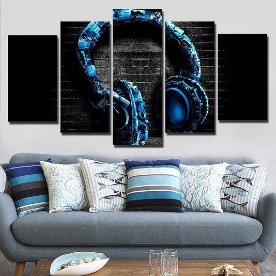 Headphones Headphones - Music 5 Panel Canvas Art Wall Decor Headphones Headphones - Music 5 Panel Canvas Art Wall Decor