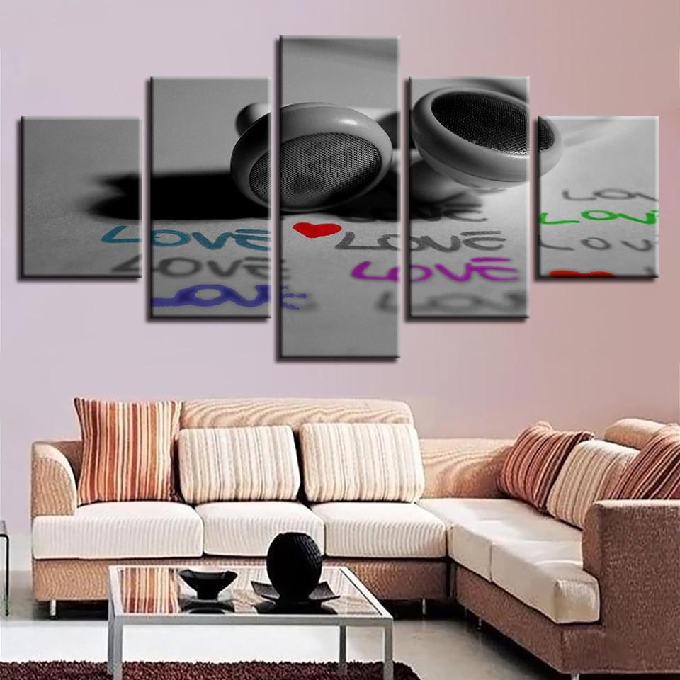 Headphones - Music 5 Panel Canvas Art Wall Decor Headphones - Music 5 Panel Canvas Art Wall Decor