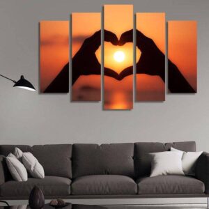 Heart Before Sunset - Abstract 5 Panel Canvas Art Wall Decor