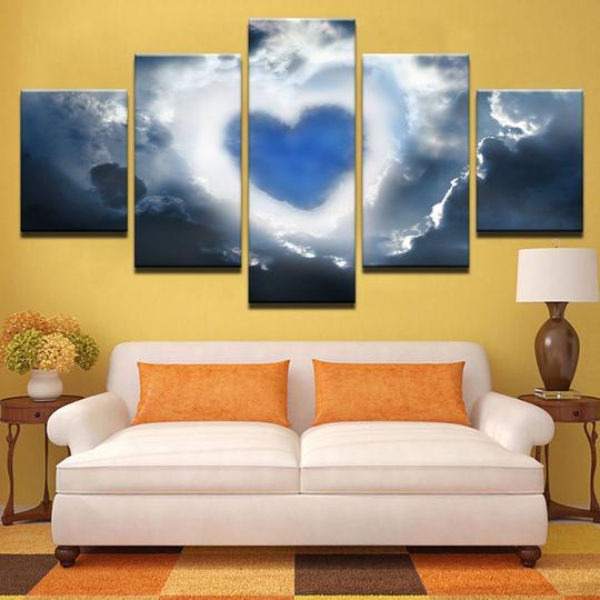 Heart In The Clouds - Abstract 5 Panel Canvas Art Wall Decor Heart In The Clouds - Abstract 5 Panel Canvas Art Wall Decor