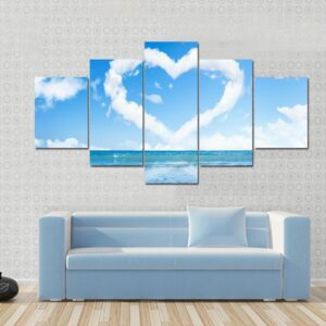Heart Of Clouds On Sky - Nature 5 Panel Canvas Art Wall Decor
