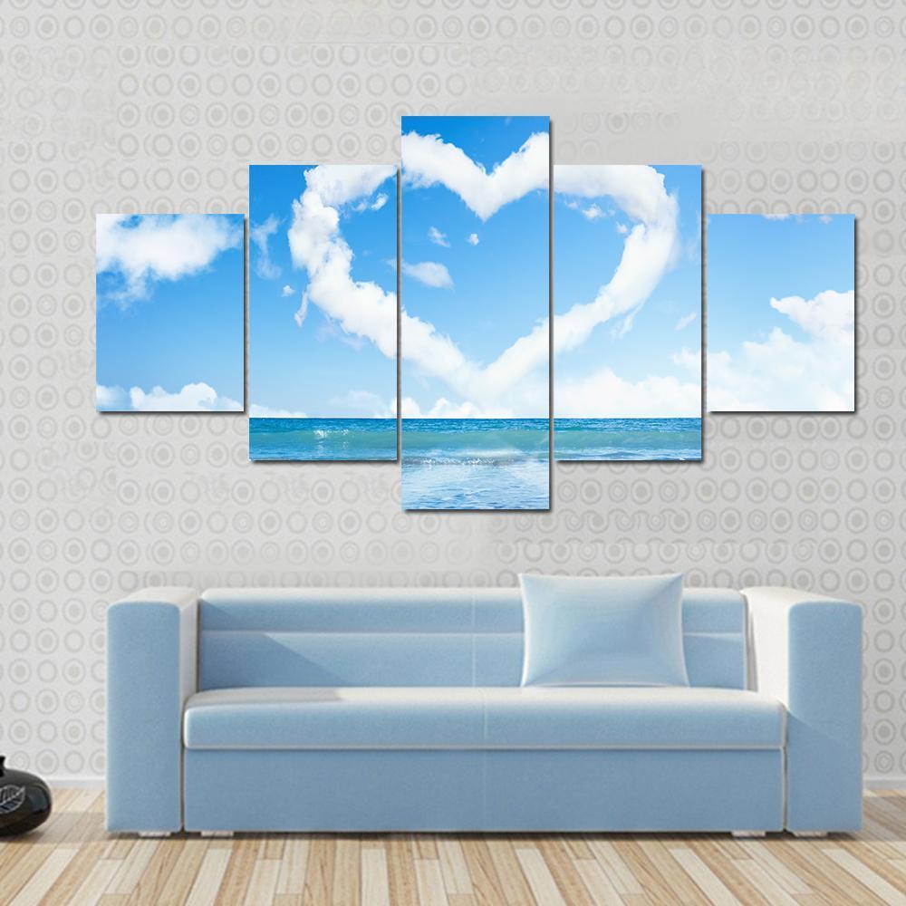 Heart Of Clouds On Sky - Nature 5 Panel Canvas Art Wall Decor Heart Of Clouds On Sky - Nature 5 Panel Canvas Art Wall Decor