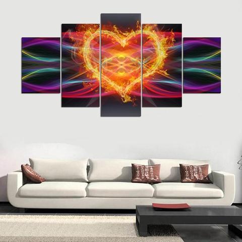 Heart Of Fire - Abstract 5 Panel Canvas Art Wall Decor Heart Of Fire - Abstract 5 Panel Canvas Art Wall Decor