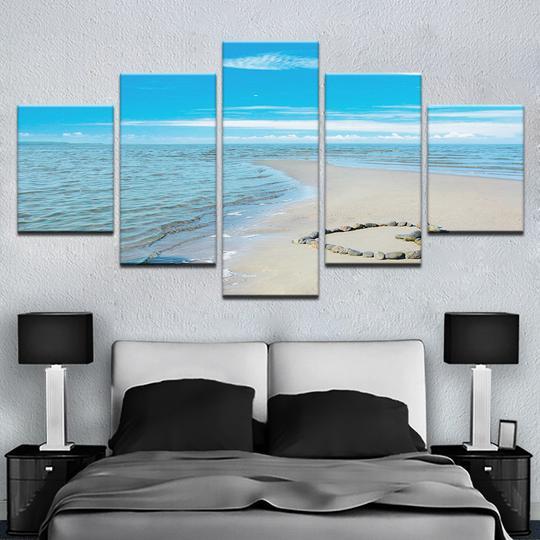 Heart On Sand Bar Beach - Space 5 Panel Canvas Art Wall Decor Heart On Sand Bar Beach - Space 5 Panel Canvas Art Wall Decor