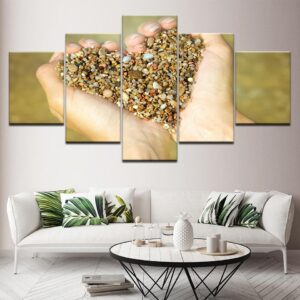 Heart Shape Sand And Gravel - Nature 5 Panel Canvas Art Wall Decor