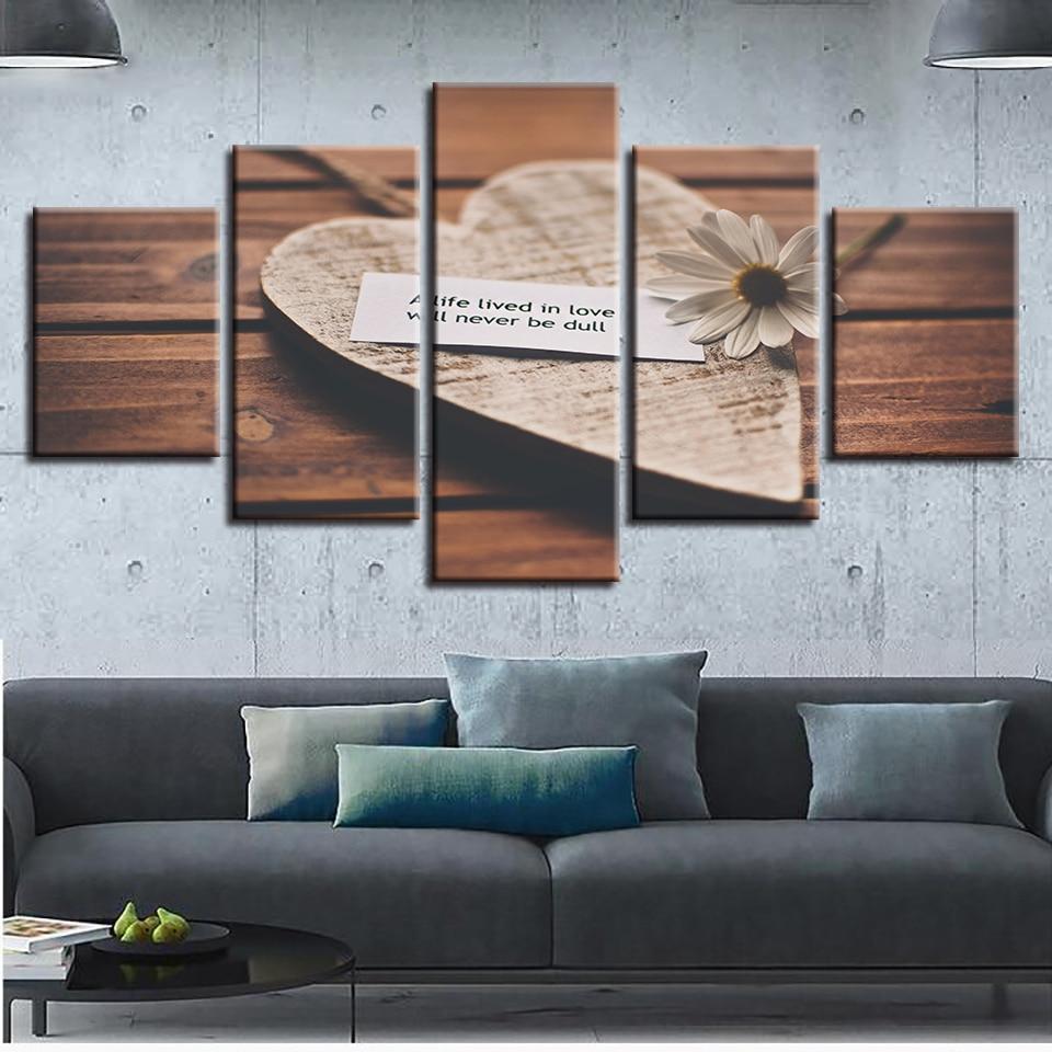 Heart-Shaped And White Chrysanthemum - Abstract 5 Panel Canvas Art Wall Decor Heart-Shaped And White Chrysanthemum - Abstract 5 Panel Canvas Art Wall Decor