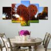 Heart Shaped Tree - Abstract 5 Panel Canvas Art Wall Decor