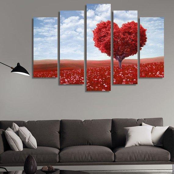 Heart Tree - Abstract 5 Panel Canvas Art Wall Decor Heart Tree - Abstract 5 Panel Canvas Art Wall Decor